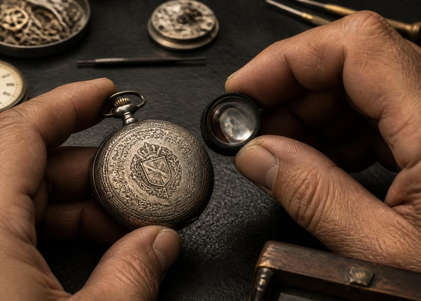 Estimation d'une montre à gousset à la loupe d'horloger